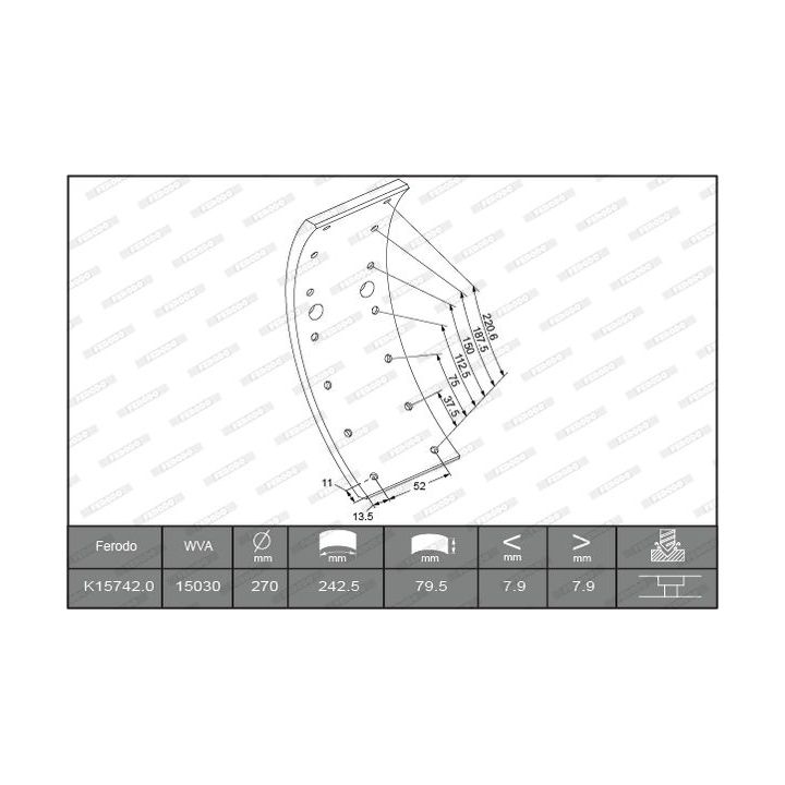 Stabdžių antdėklo rinkinys, būgninis stabdys FERODO K15742.0-F3549