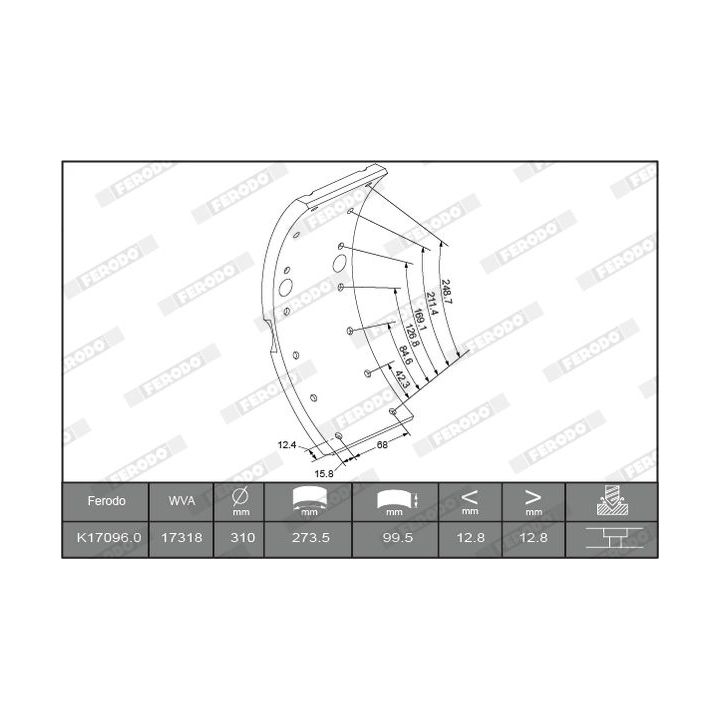 Stabdžių antdėklo rinkinys, būgninis stabdys FERODO K17096.1-F3653