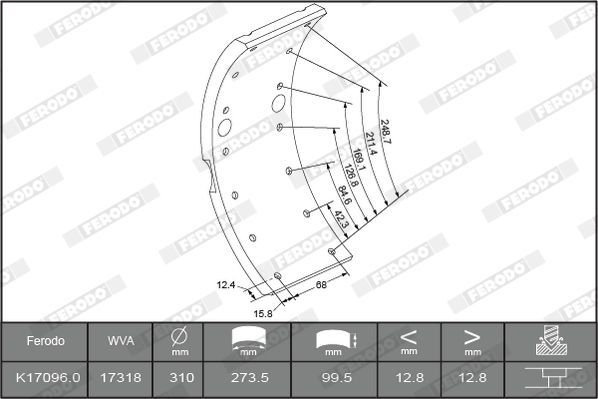 Stabdžių antdėklo rinkinys, būgninis stabdys FERODO K17096.1-F3653