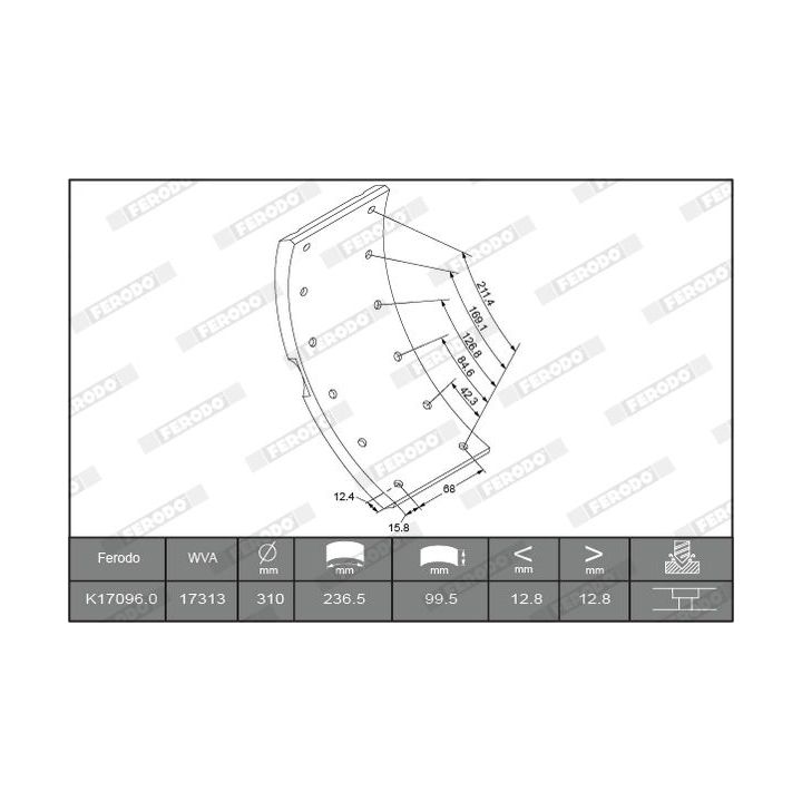 Stabdžių antdėklo rinkinys, būgninis stabdys FERODO K17096.1-F3653