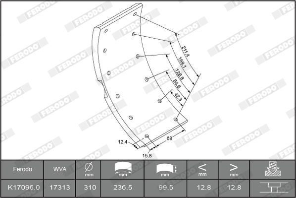 Stabdžių antdėklo rinkinys, būgninis stabdys FERODO K17096.1-F3653