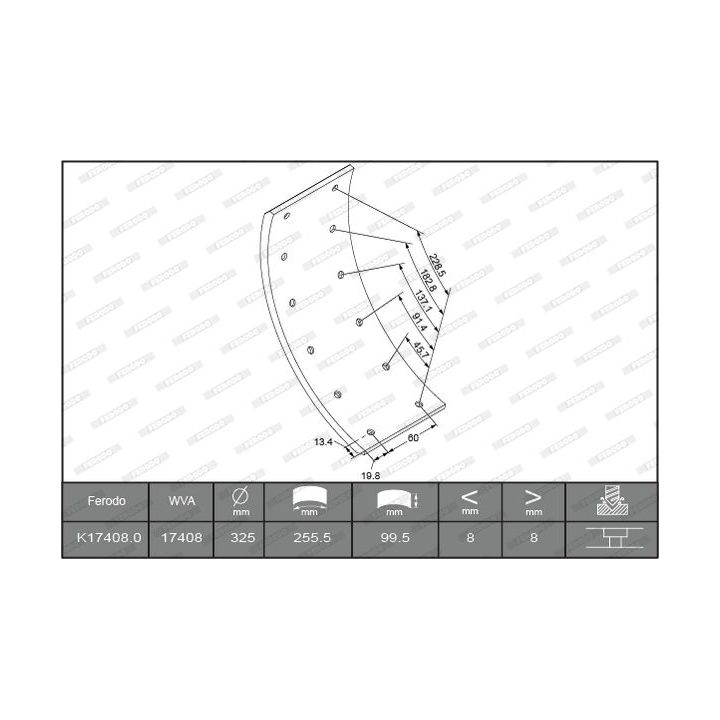 Stabdžių antdėklo rinkinys, būgninis stabdys FERODO K17408.0-F3653