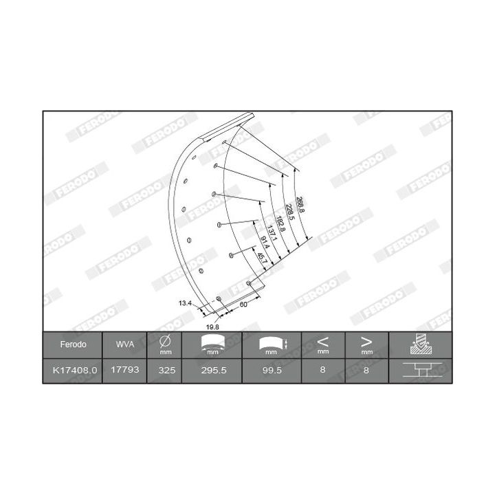Stabdžių antdėklo rinkinys, būgninis stabdys FERODO K17408.1-F3653