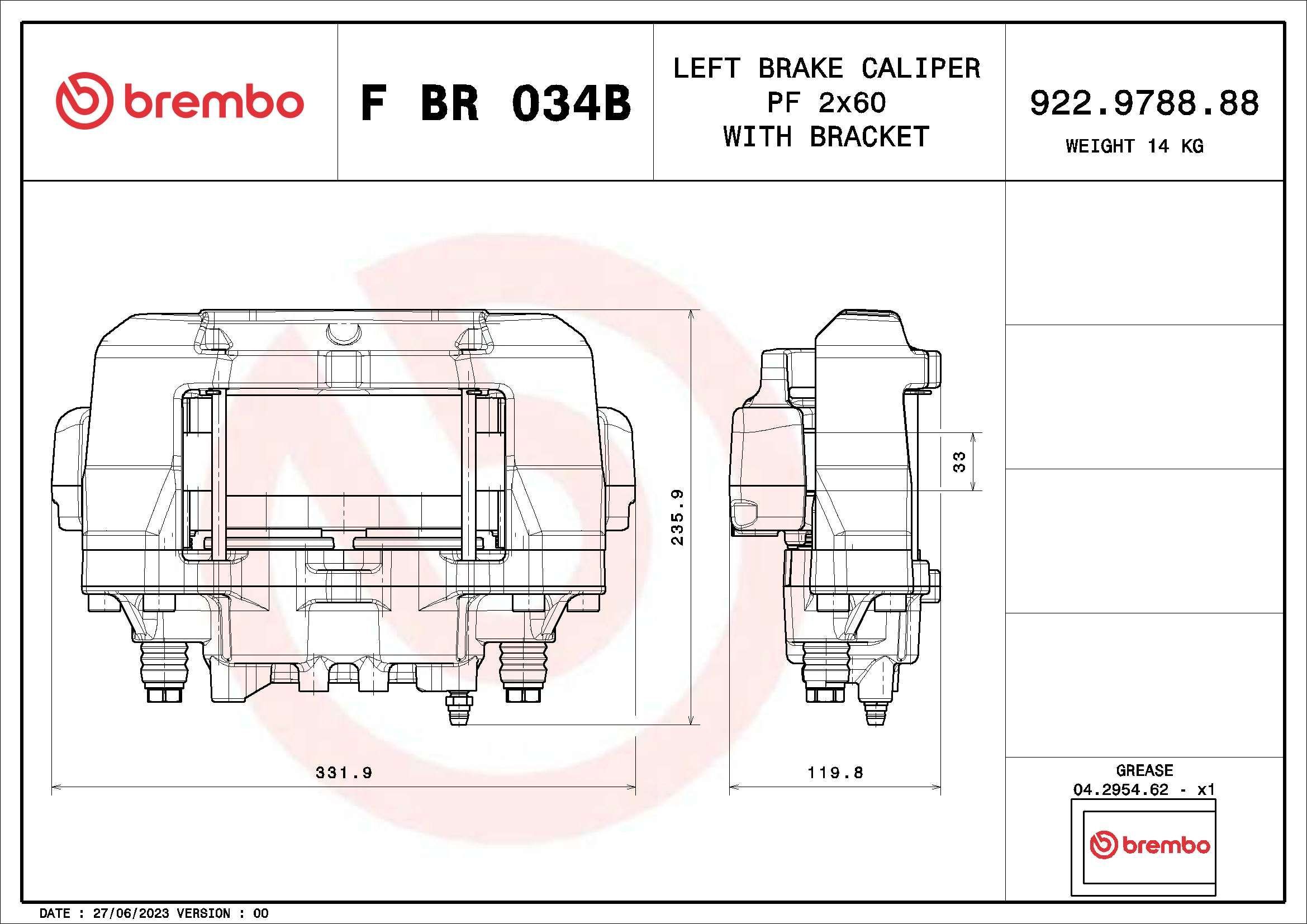 Stabdžių apkaba BREMBO F BR 034B