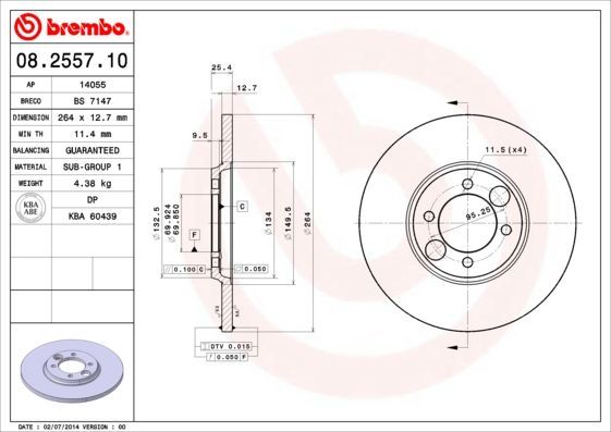 Stabdžių diskas BREMBO 08.2557.10