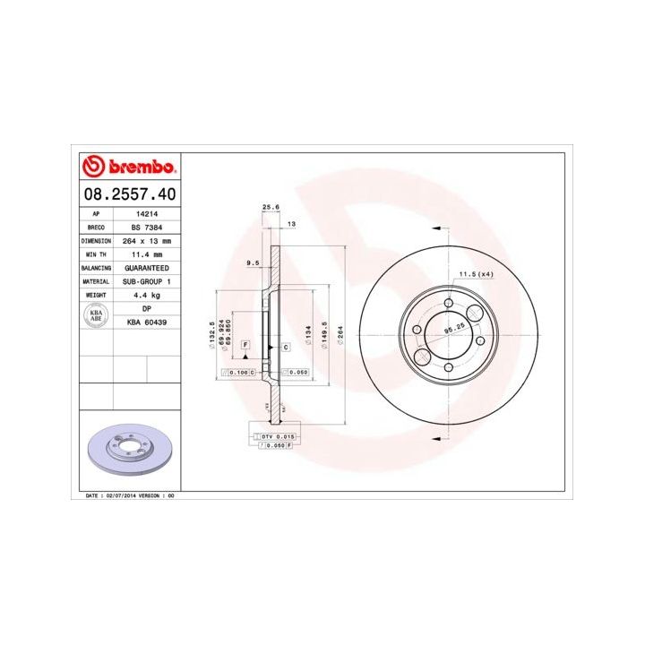 Stabdžių diskas BREMBO 08.2557.40