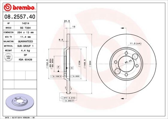 Stabdžių diskas BREMBO 08.2557.40