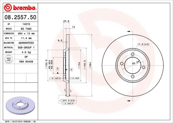 Stabdžių diskas BREMBO 08.2557.50