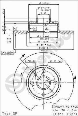 Stabdžių diskas BREMBO 08.2597.10
