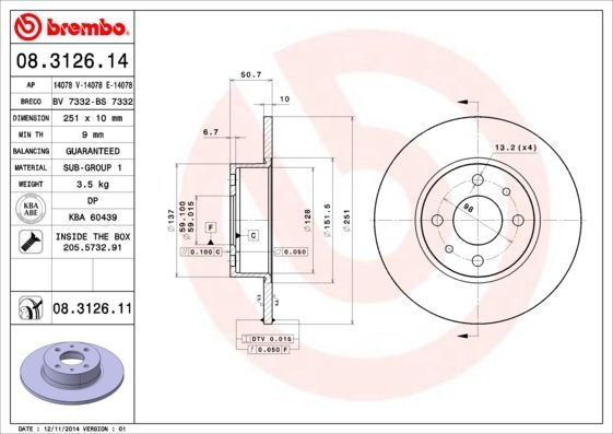 Stabdžių diskas BREMBO 08.3126.11