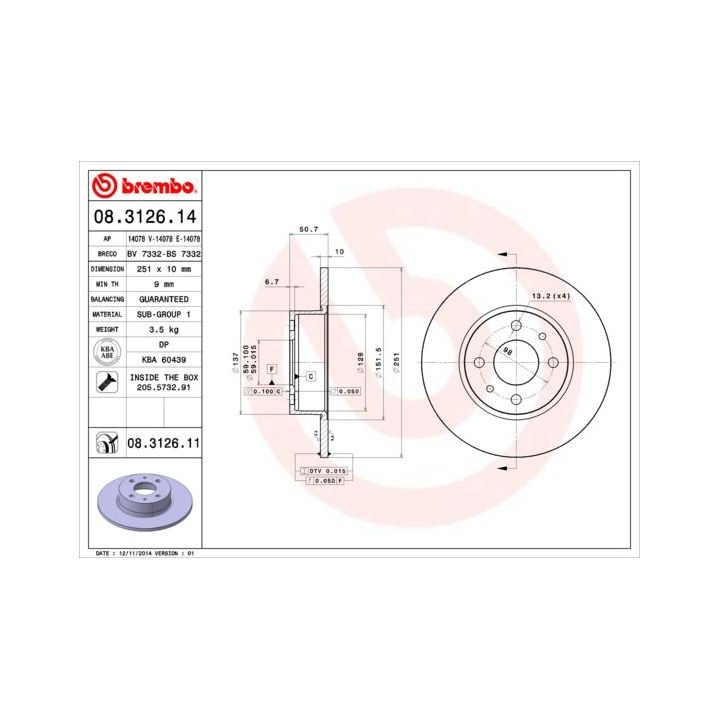 Stabdžių diskas BREMBO 08.3126.14