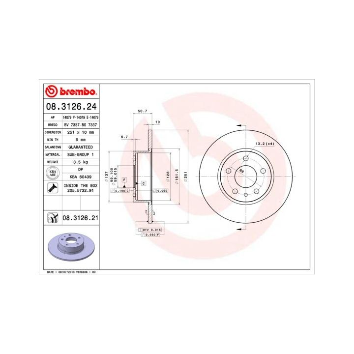 Stabdžių diskas BREMBO 08.3126.24