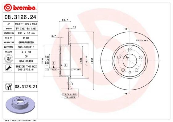 Stabdžių diskas BREMBO 08.3126.24