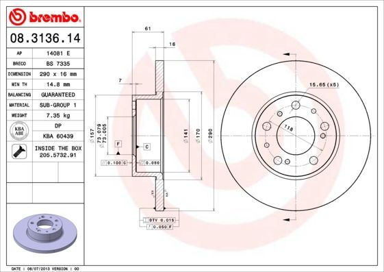 Stabdžių diskas BREMBO 08.3136.14