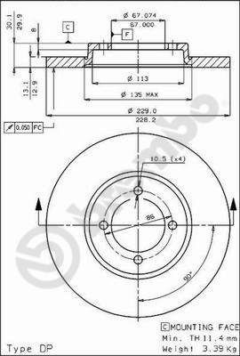Stabdžių diskas BREMBO 08.3774.10