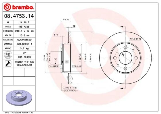 Stabdžių diskas BREMBO 08.4753.14