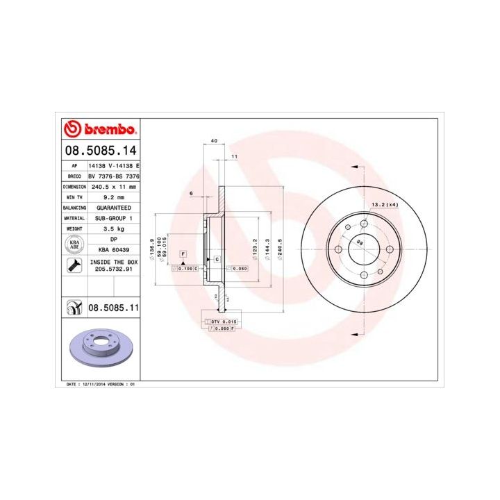 Stabdžių diskas BREMBO 08.5085.11