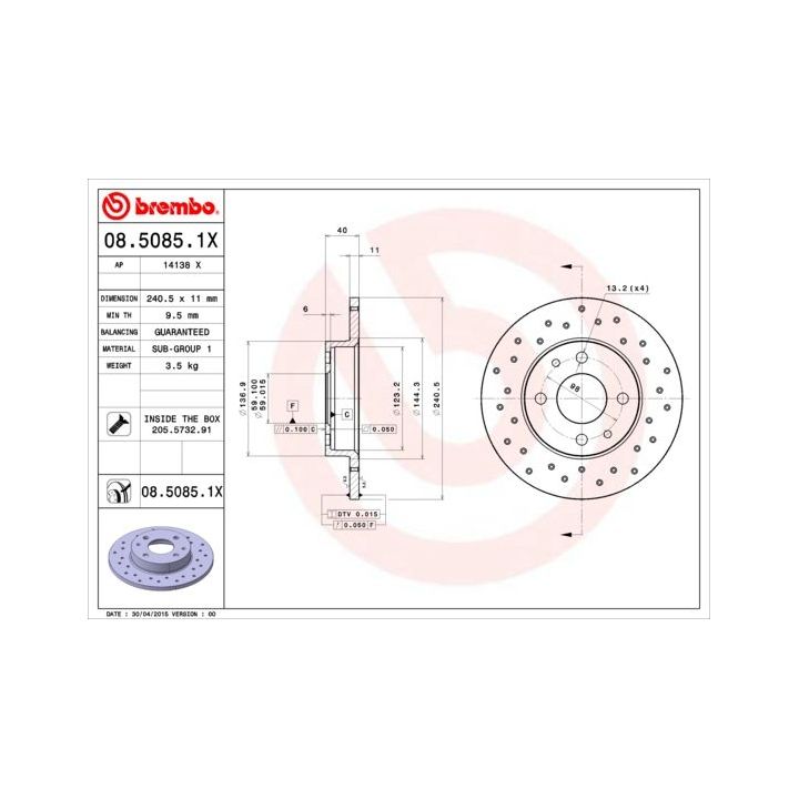 Stabdžių diskas BREMBO 08.5085.1X
