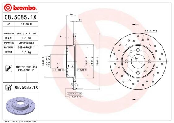 Stabdžių diskas BREMBO 08.5085.1X