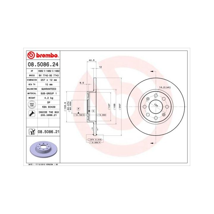 Stabdžių diskas BREMBO 08.5086.21