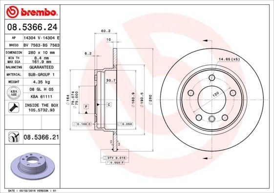 Stabdžių diskas BREMBO 08.5366.24