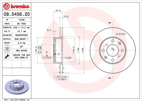Stabdžių diskas BREMBO 08.5456.20