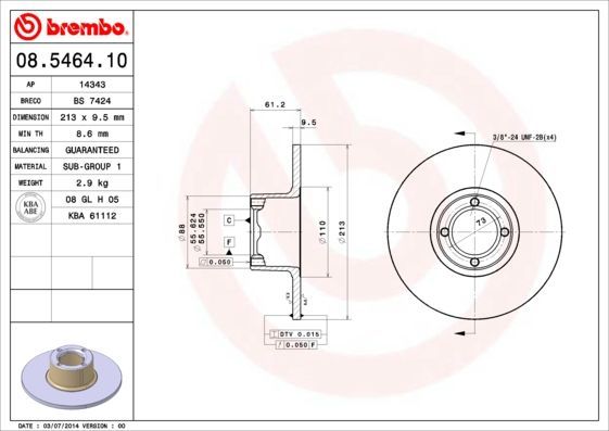Stabdžių diskas BREMBO 08.5464.10