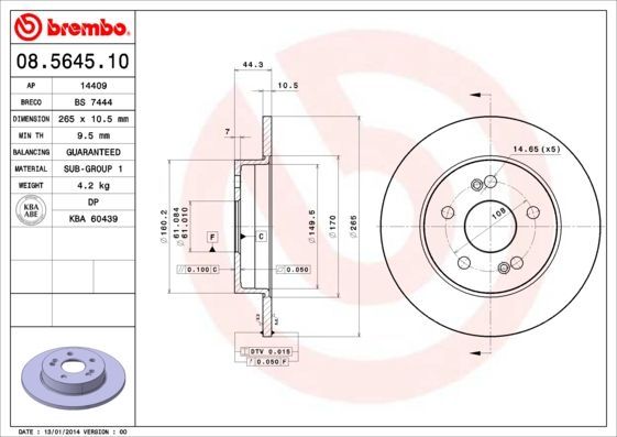 Stabdžių diskas BREMBO 08.5645.10