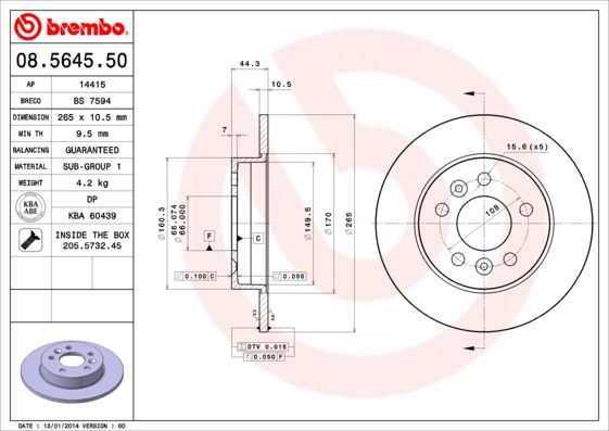 Stabdžių diskas BREMBO 08.5645.50
