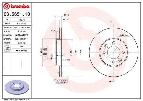 Stabdžių diskas BREMBO 08.5651.10