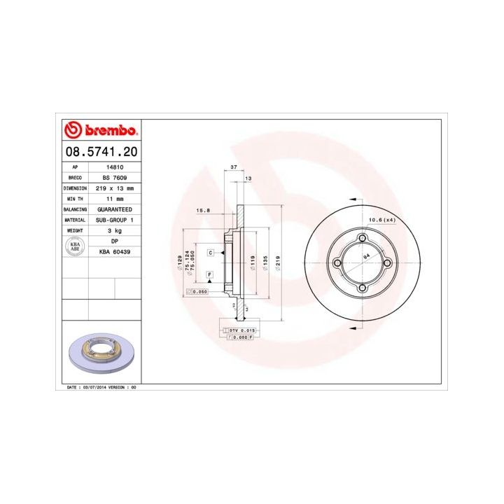 Stabdžių diskas BREMBO 08.5741.20