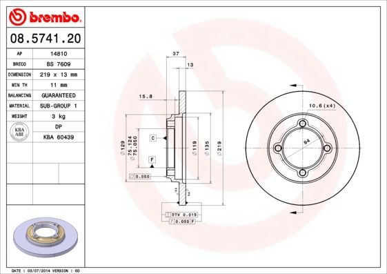 Stabdžių diskas BREMBO 08.5741.20
