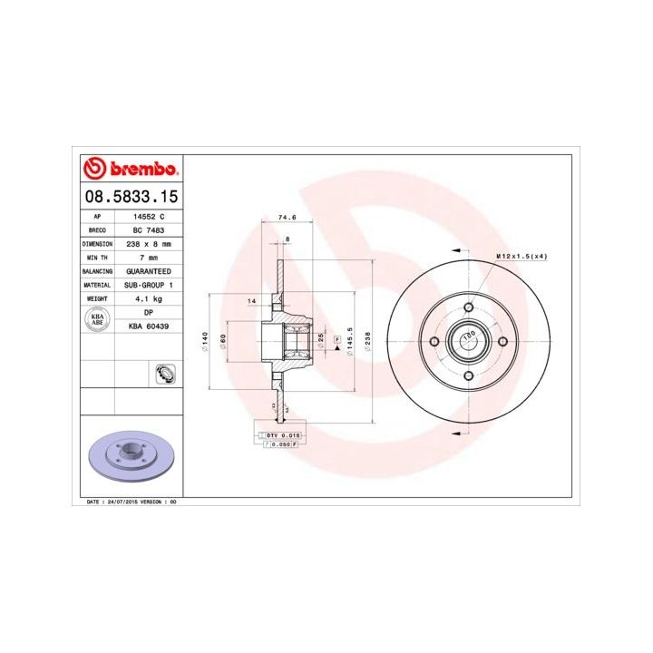 Stabdžių diskas BREMBO 08.5833.15