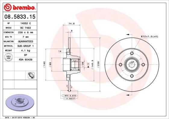 Stabdžių diskas BREMBO 08.5833.15