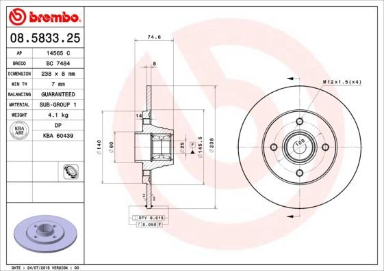 Stabdžių diskas BREMBO 08.5833.25