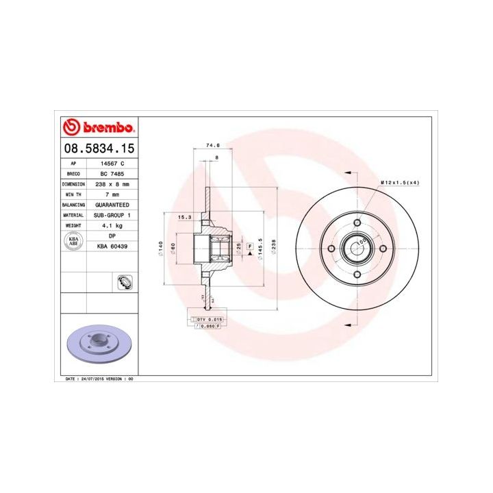 Stabdžių diskas BREMBO 08.5834.15