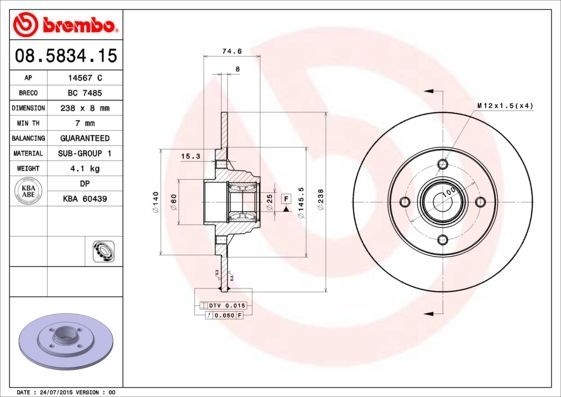 Stabdžių diskas BREMBO 08.5834.15