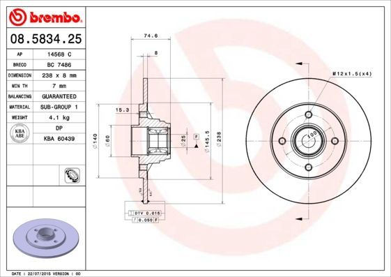 Stabdžių diskas BREMBO 08.5834.25