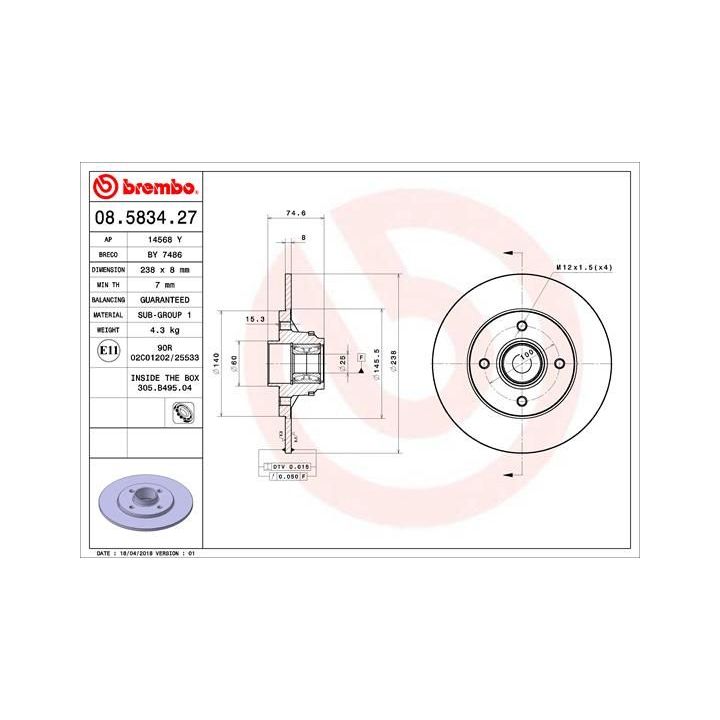 Stabdžių diskas BREMBO 08.5834.27