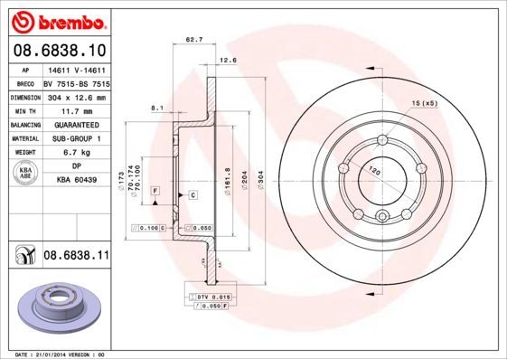 Stabdžių diskas BREMBO 08.6838.11