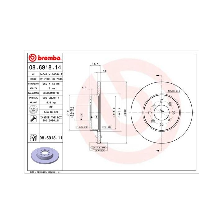 Stabdžių diskas BREMBO 08.6918.14