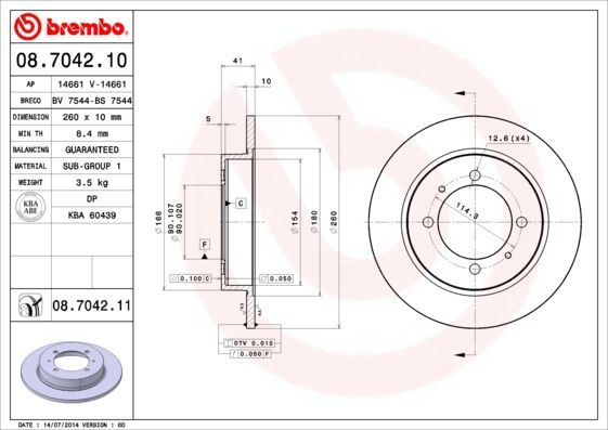 Stabdžių diskas BREMBO 08.7042.10
