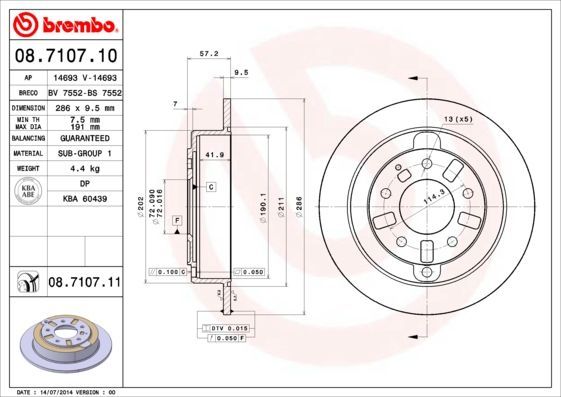 Stabdžių diskas BREMBO 08.7107.10