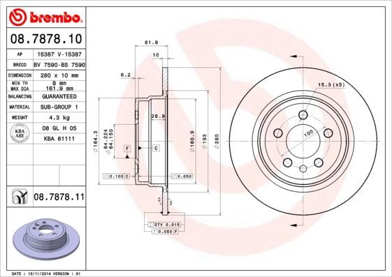 Stabdžių diskas BREMBO 08.7878.10