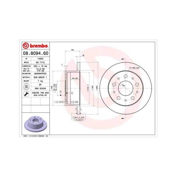 Stabdžių diskas BREMBO 08.8094.60