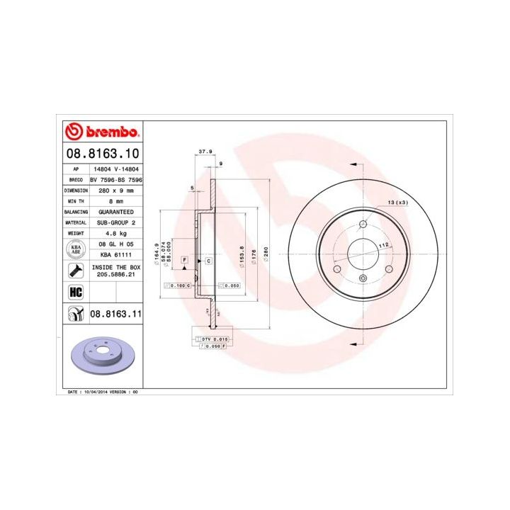 Stabdžių diskas BREMBO 08.8163.11
