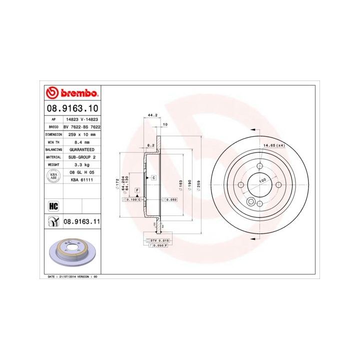 Stabdžių diskas BREMBO 08.9163.10