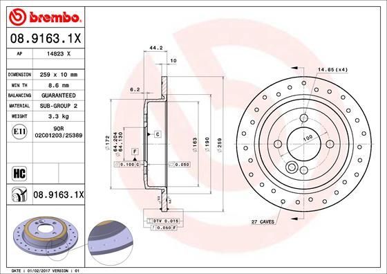 Stabdžių diskas BREMBO 08.9163.1X