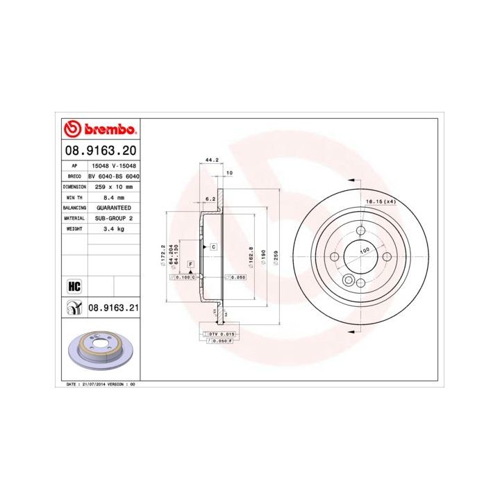 Stabdžių diskas BREMBO 08.9163.20