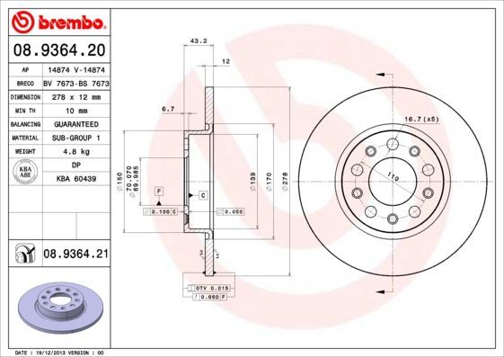 Stabdžių diskas BREMBO 08.9364.21